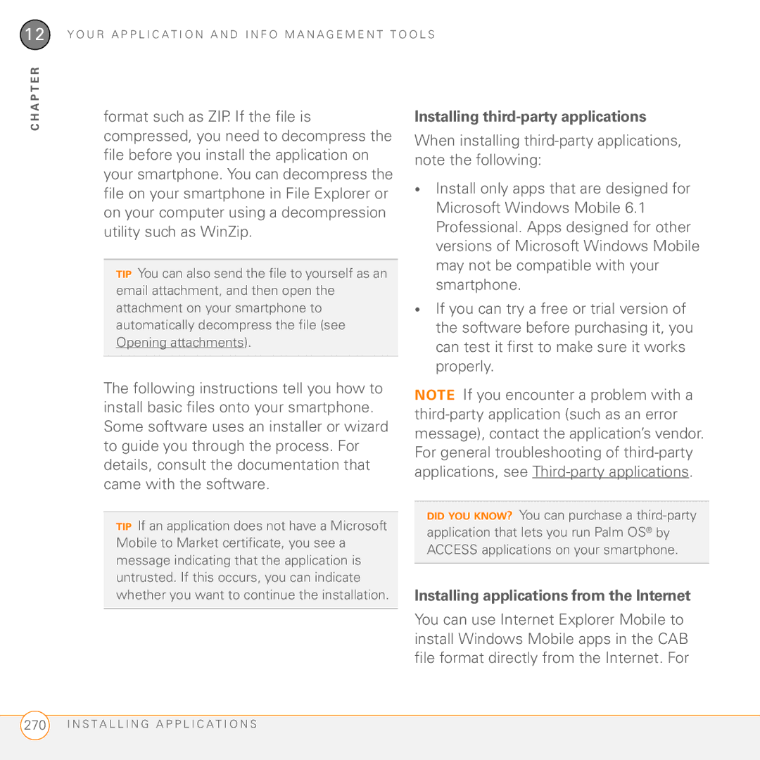 Palm PMG0501000P manual Installing third-party applications, Installing applications from the Internet 