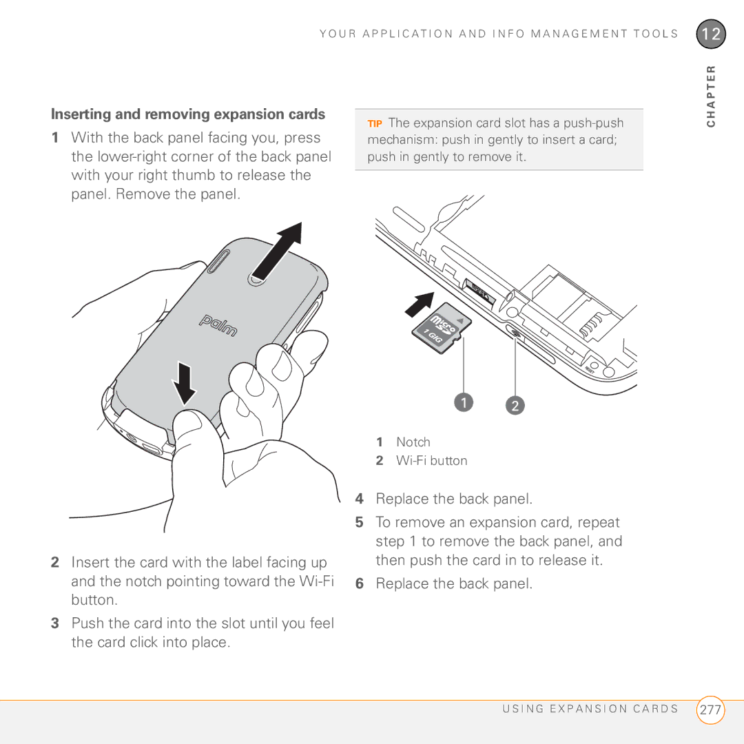Palm PMG0501000P manual Inserting and removing expansion cards, Replace the back panel 