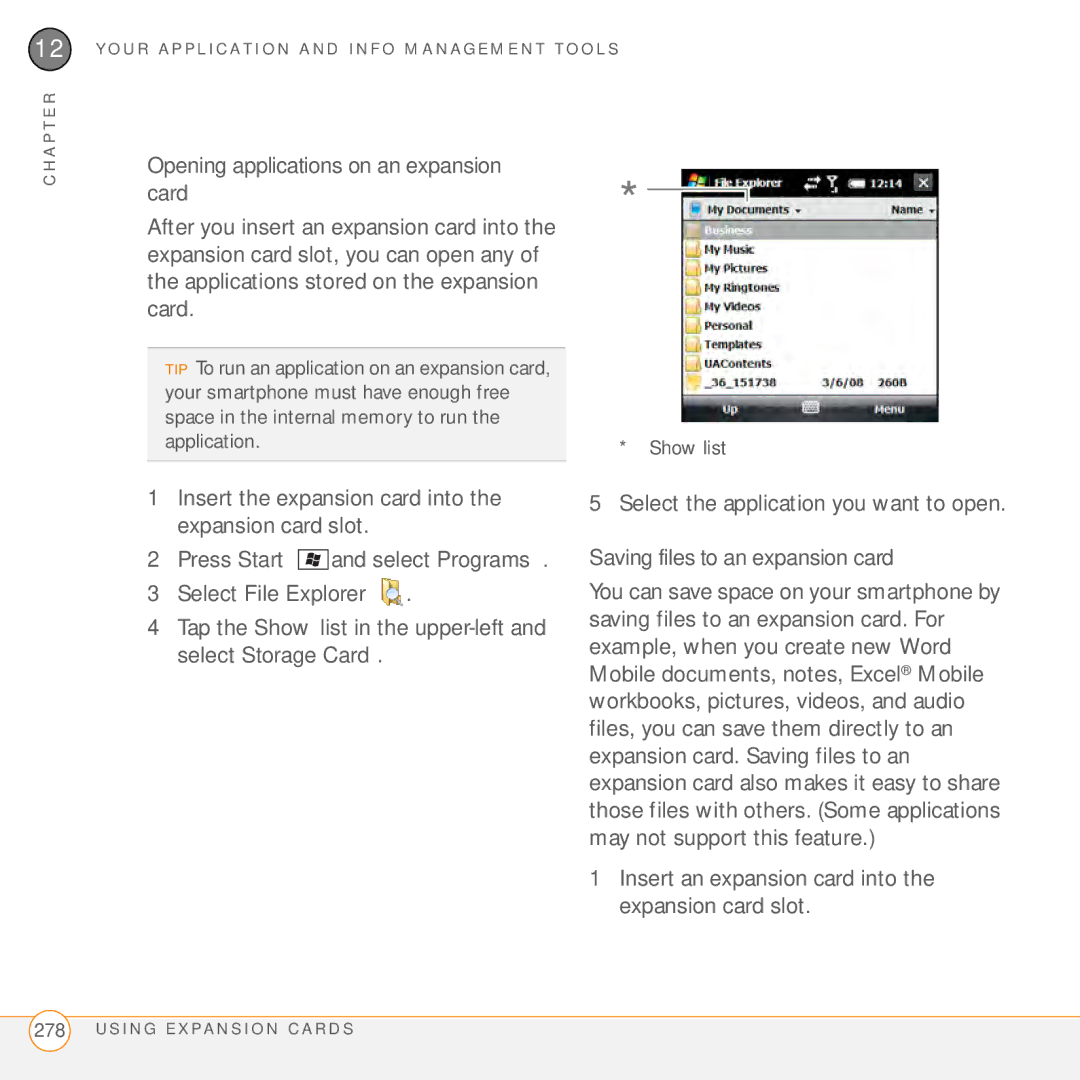 Palm PMG0501000P manual Opening applications on an expansion card, Saving files to an expansion card 