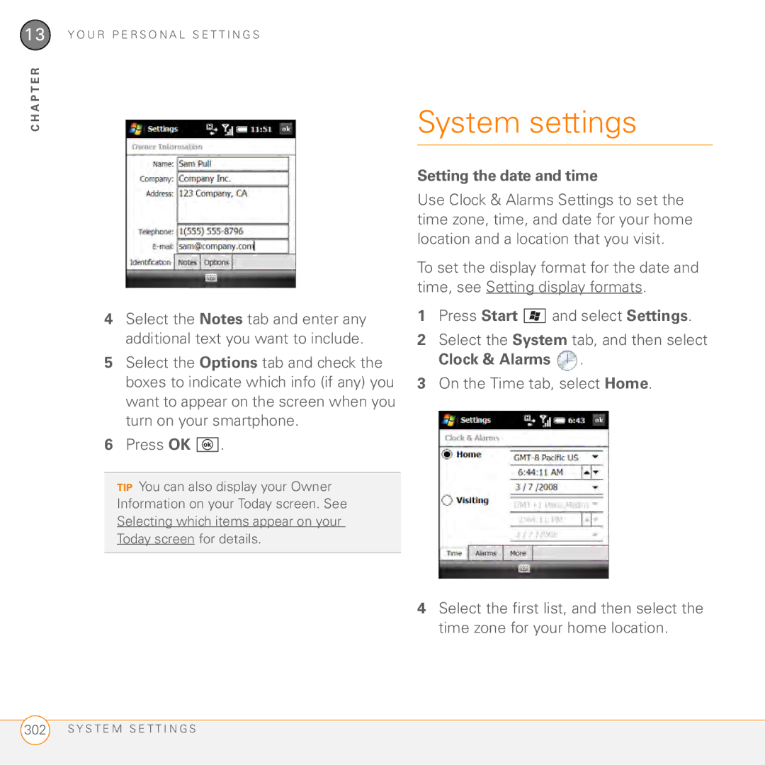 Palm PMG0501000P manual System settings, Setting the date and time 