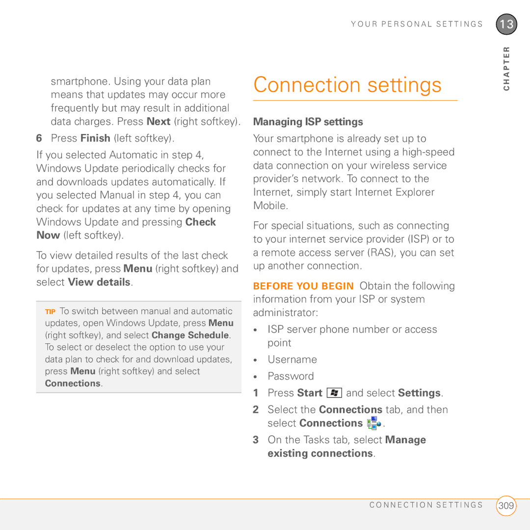 Palm PMG0501000P manual Connection settings, Managing ISP settings 