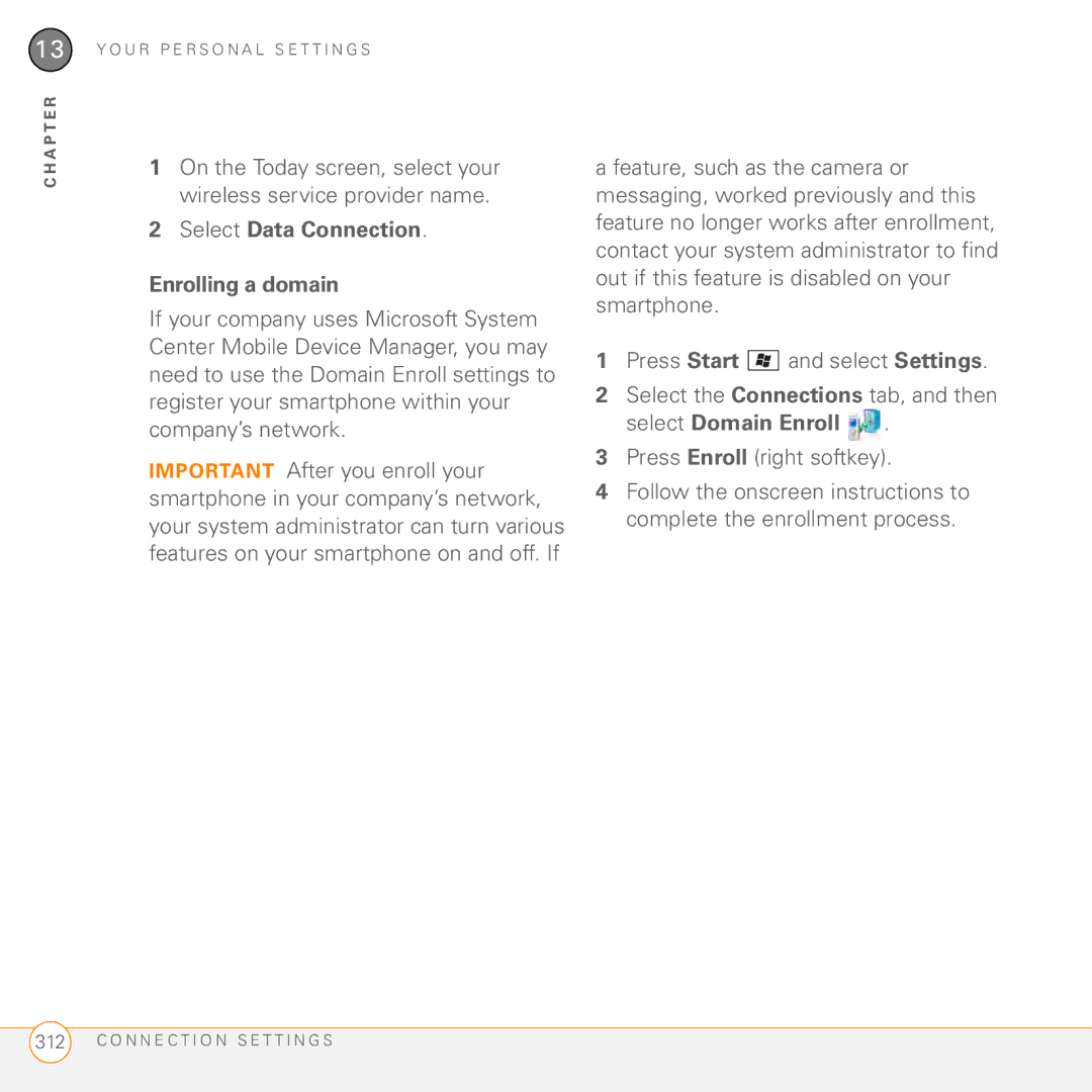 Palm PMG0501000P manual Select Data Connection Enrolling a domain 