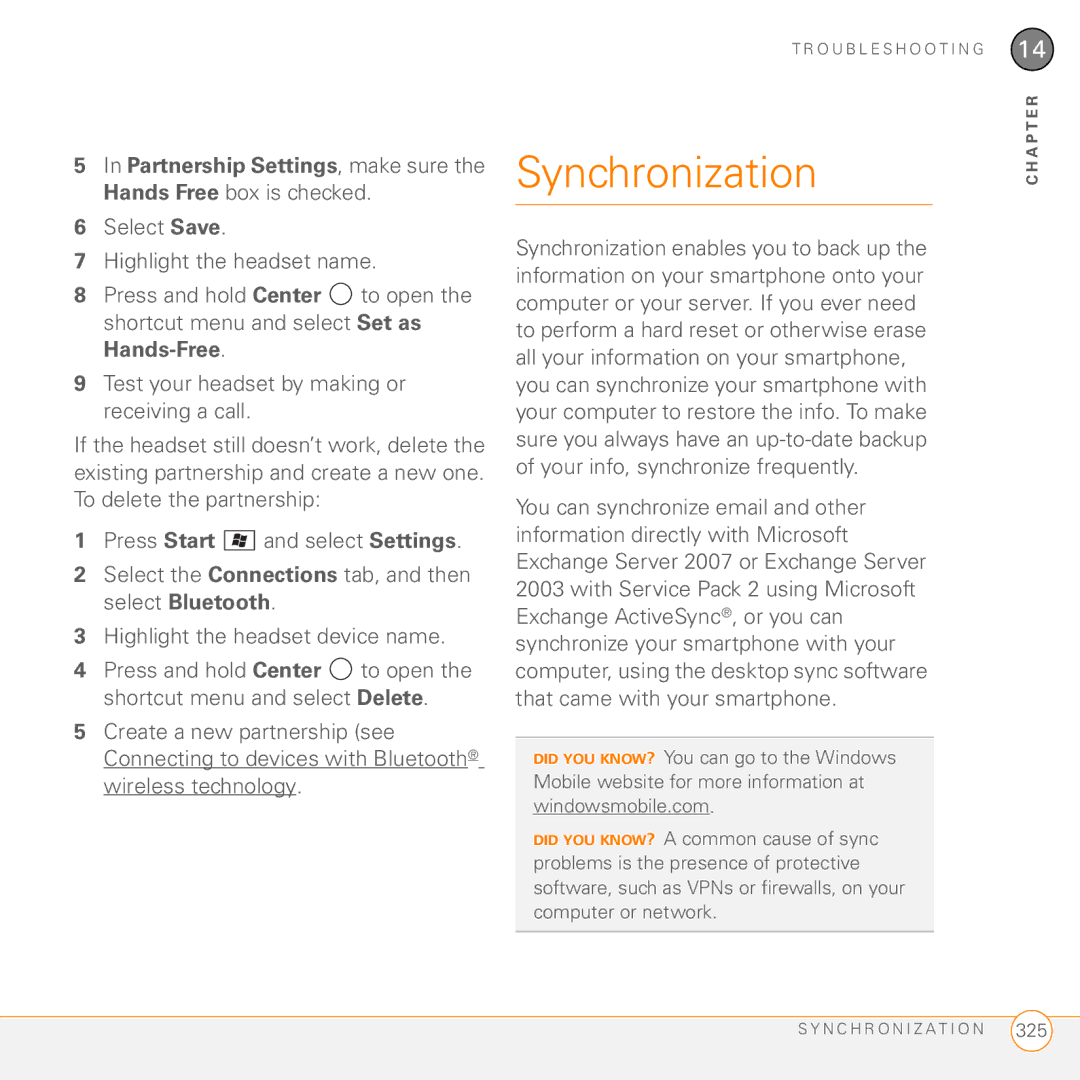 Palm PMG0501000P manual Synchronization 