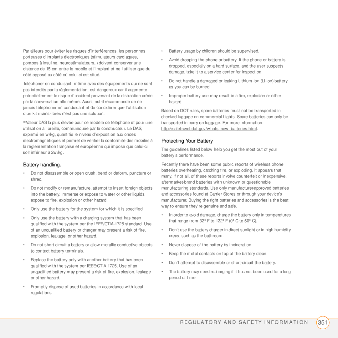 Palm PMG0501000P manual Battery handling 