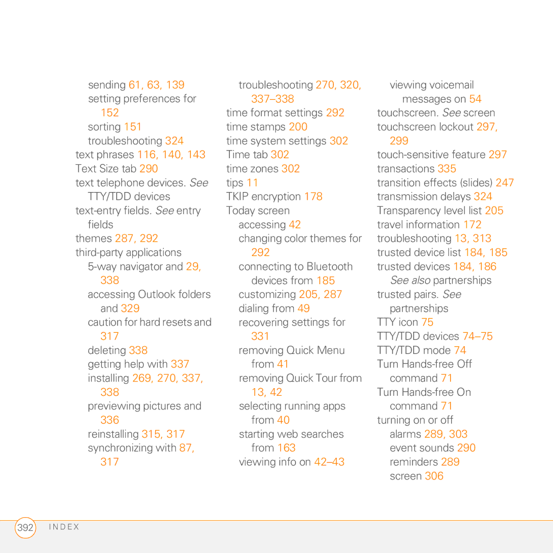 Palm PMG0501000P manual Sending 61, 63, 337-338, 152, 299, Themes 287, 317 331, Installing 269, 270, 336, Alarms 289 