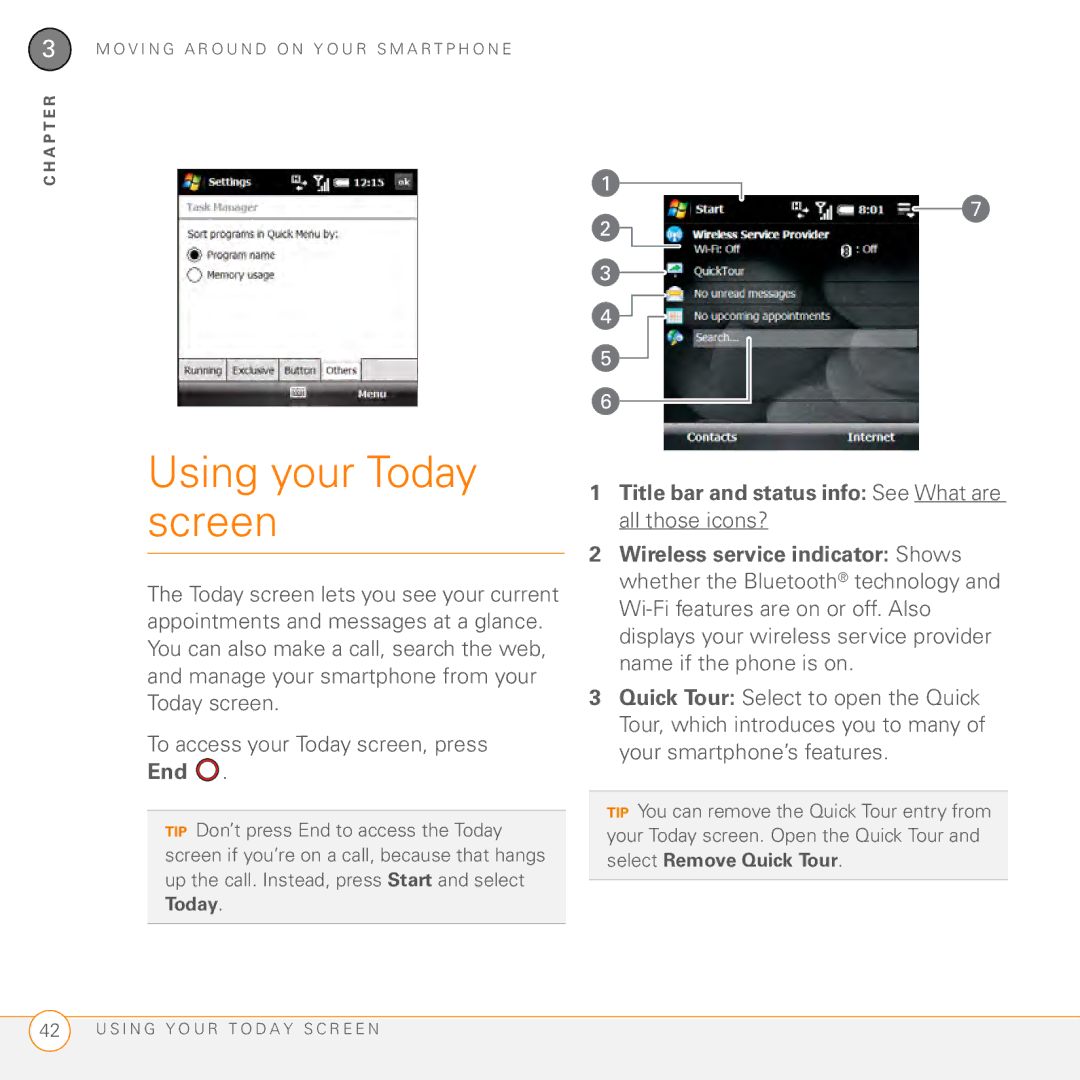 Palm PMG0501000P manual Using your Today screen, End 