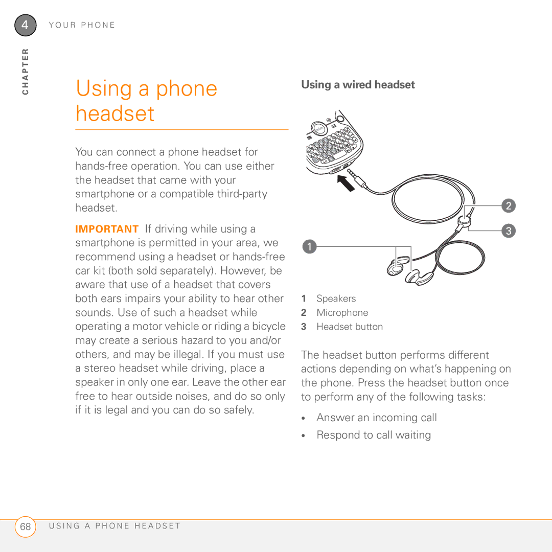 Palm PMG0501000P manual Using a phone, Headset, Answer an incoming call Respond to call waiting 