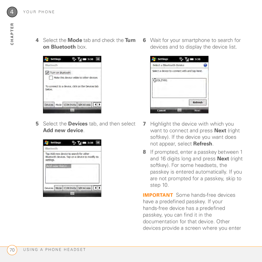 Palm PMG0501000P manual Select the Mode tab and check the Turn, On Bluetooth box Devices and to display the device list 