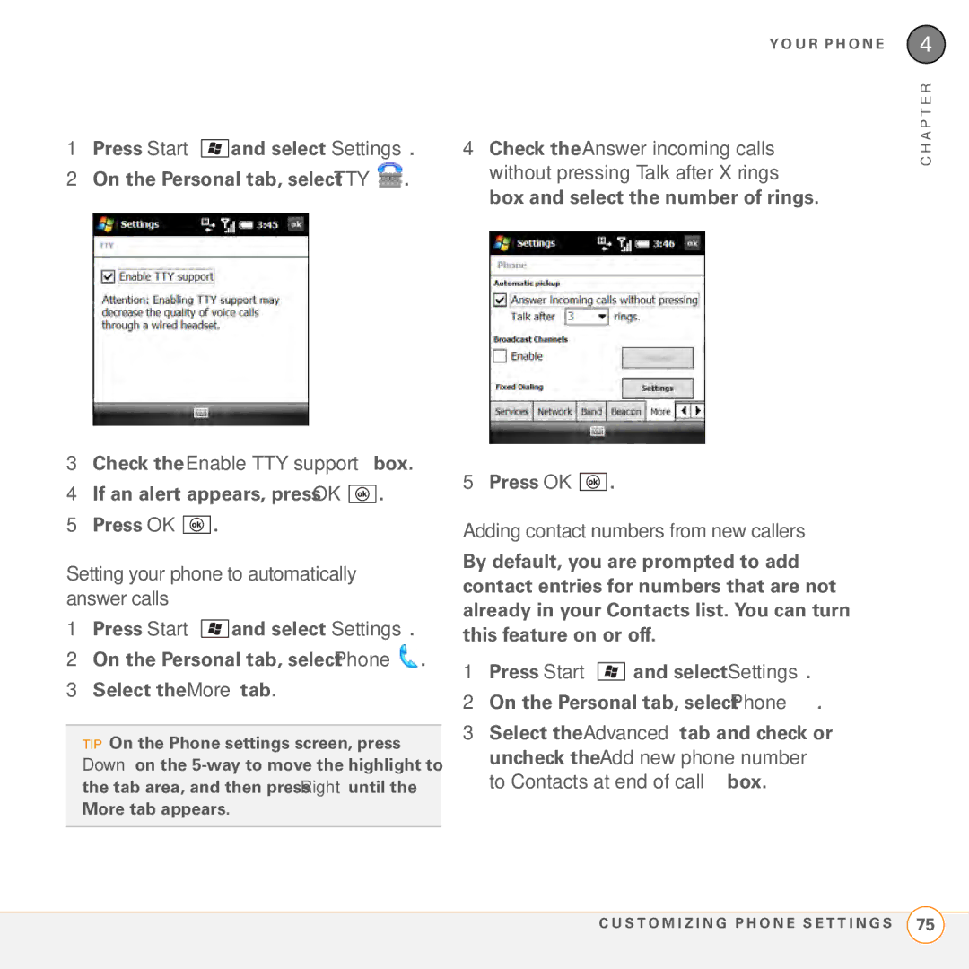 Palm PMG0501000P manual Check the Enable TTY support box, If an alert appears, press OK Press OK 