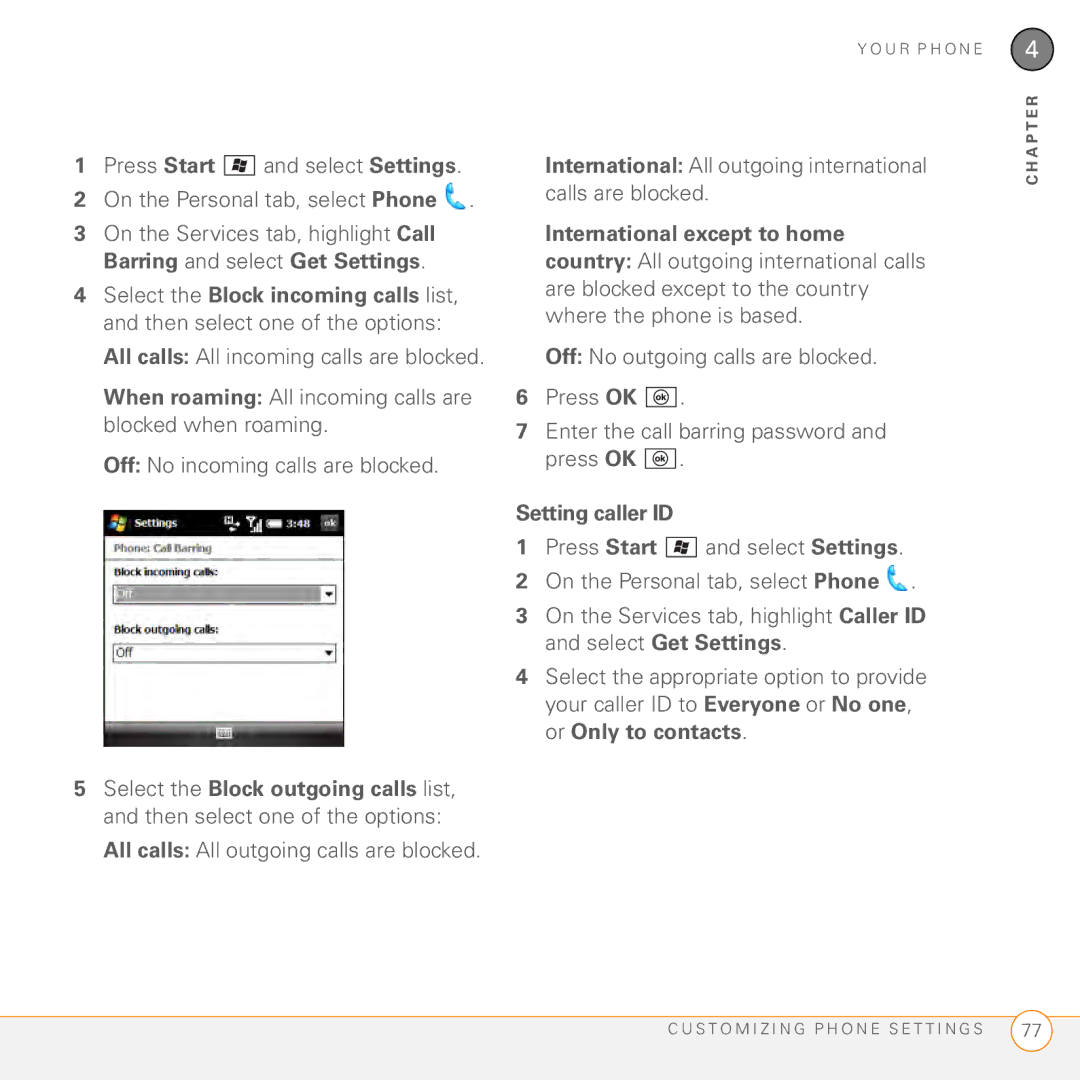 Palm PMG0501000P manual All calls All outgoing calls are blocked, Setting caller ID 