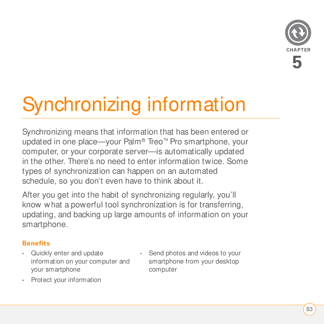 Palm PMG0501000P manual Synchronizing information 