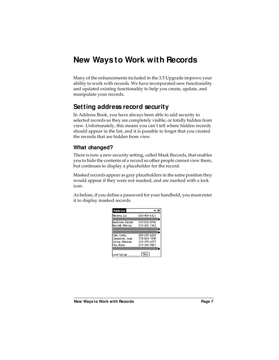 Palm P/N: 405-1695 manual New Ways to Work with Records, Setting address record security 