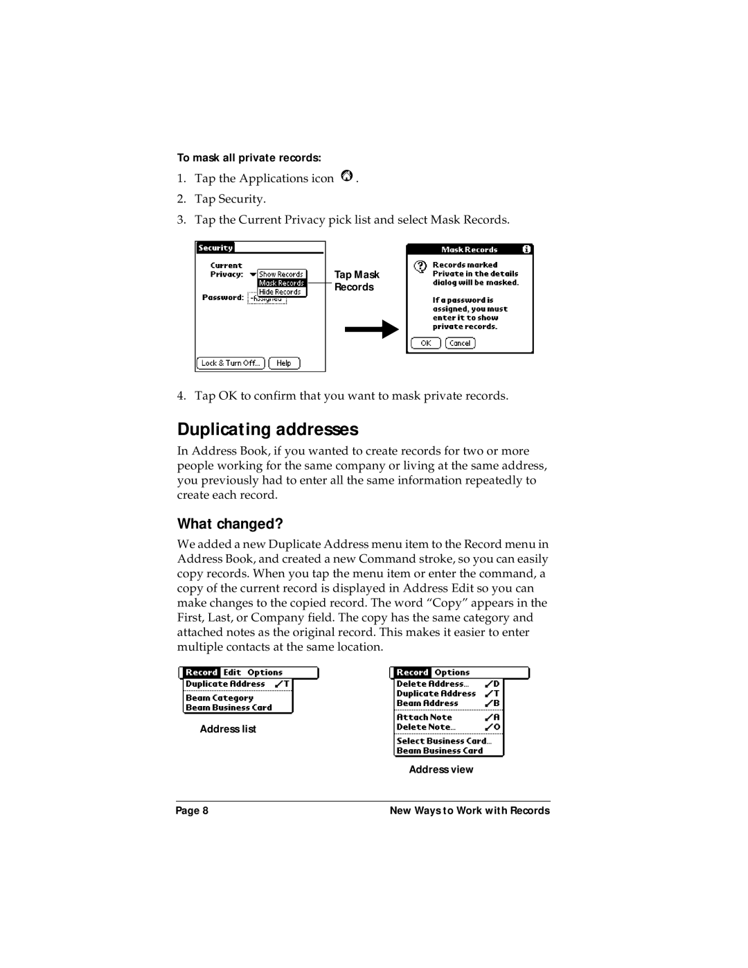 Palm P/N: 405-1695 manual Duplicating addresses 