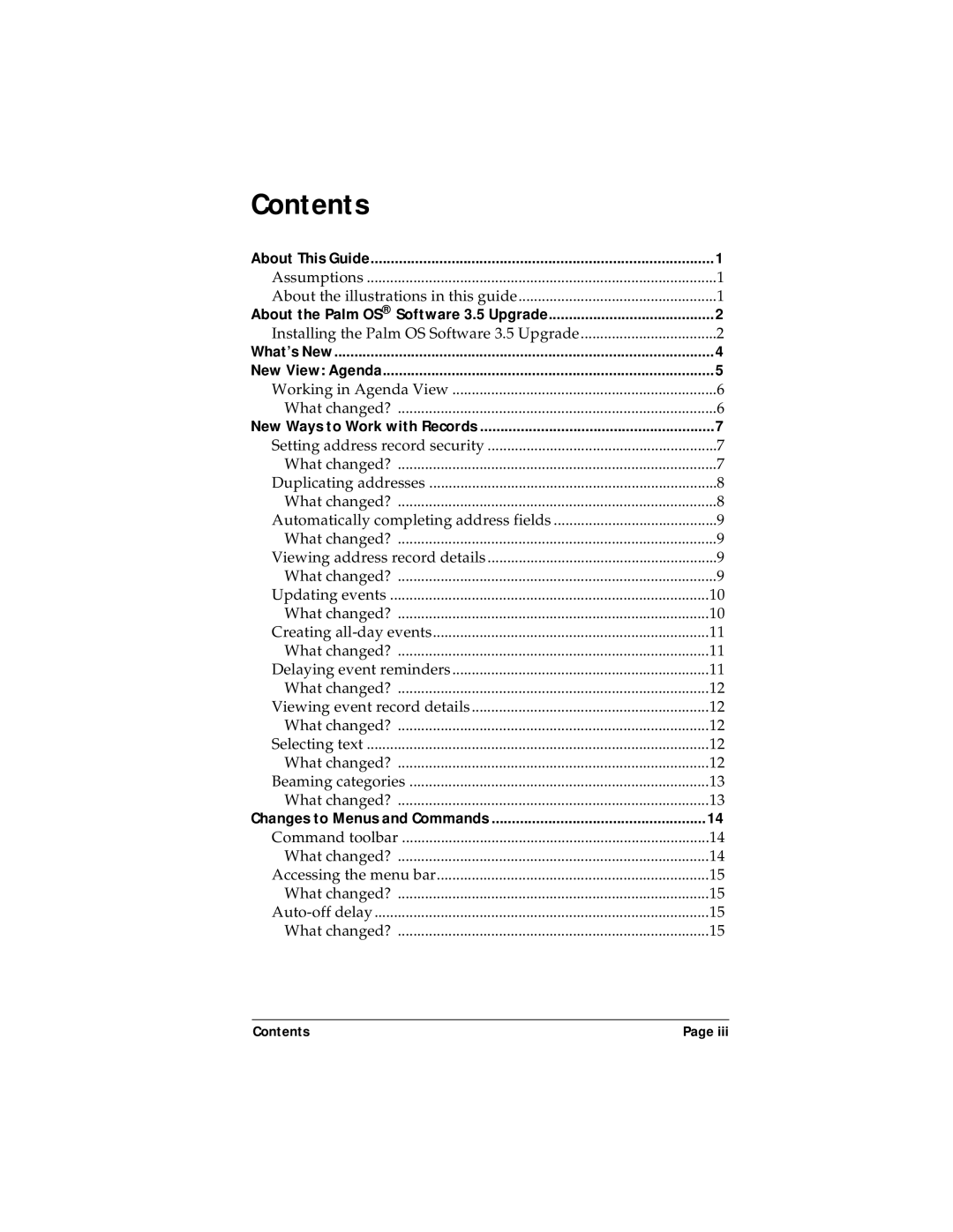 Palm P/N: 405-1695 manual Contents 