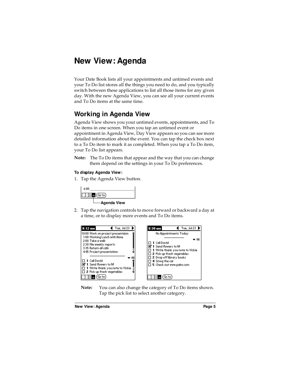 Palm P/N: 405-1695 manual New View Agenda, Working in Agenda View 