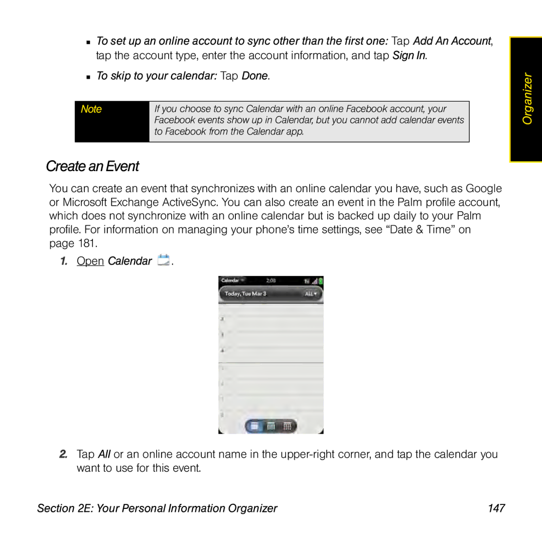 Palm Pre manual Createan Event, Your Personal Information Organizer 147 