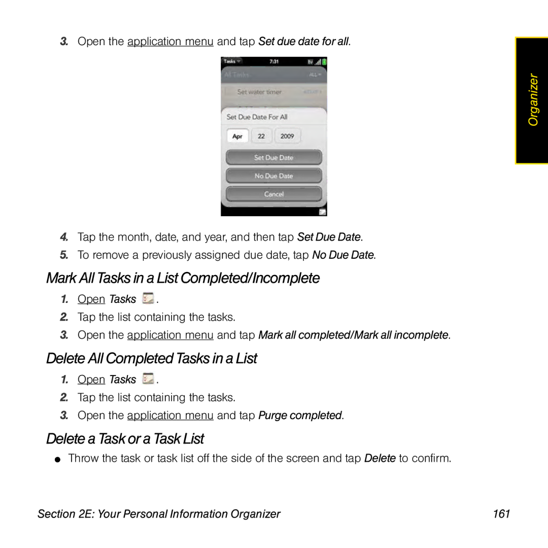 Palm Pre Mark All Tasks in a ListCompleted/Incomplete, Delete All Completed Tasks in a List, Deletea Task or aTask List 