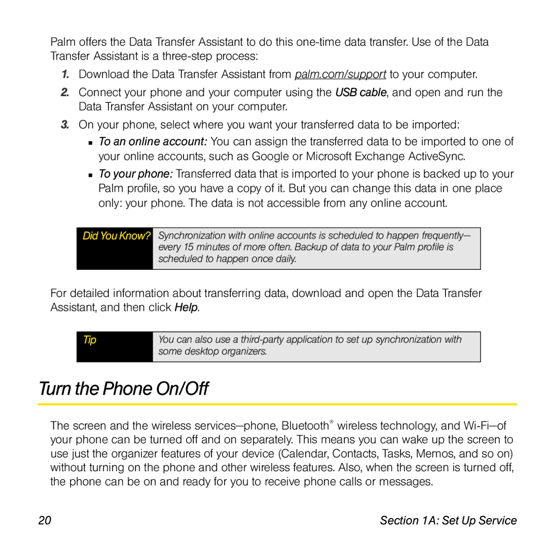 Palm Pre manual Turn the Phone On/Off, DidYouKnow? 