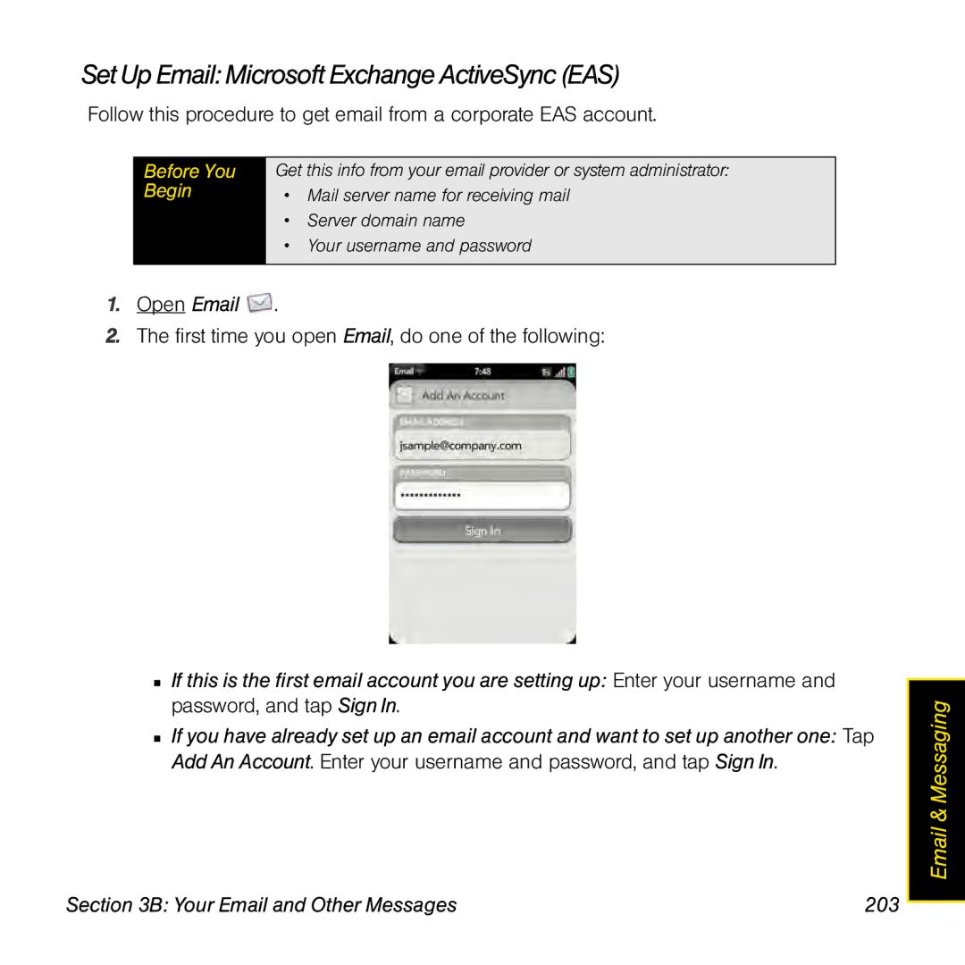 Palm Pre manual Set Up Email Microsoft Exchange ActiveSync EAS 