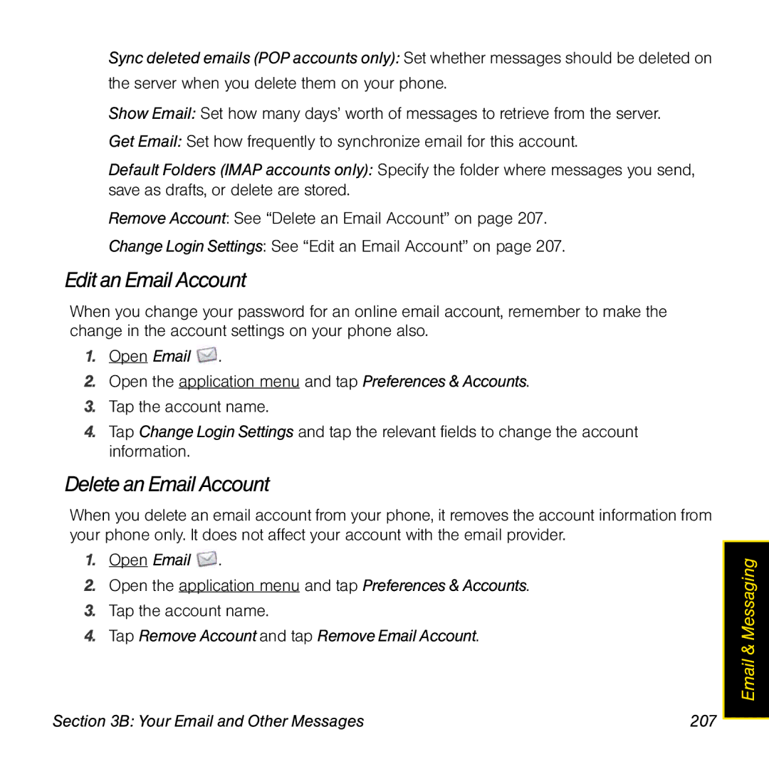 Palm Pre manual Edit an Email Account, Deletean EmailAccount 