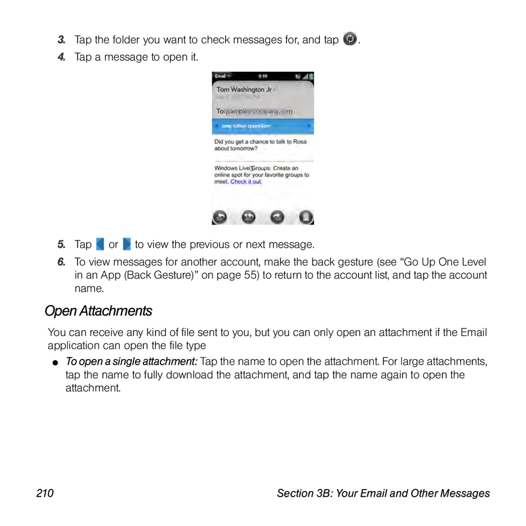 Palm Pre manual Open Attachments, 210 