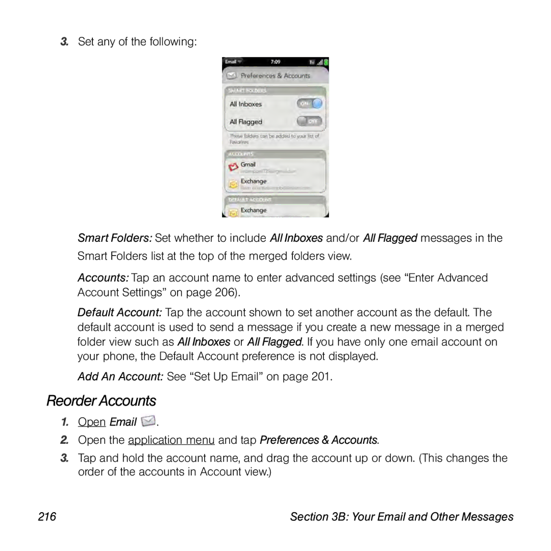 Palm Pre manual Reorder Accounts, 216 