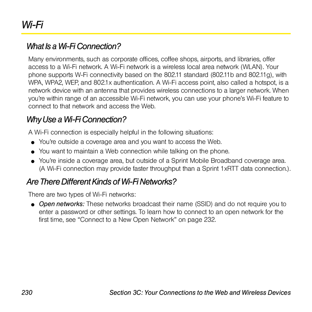 Palm Pre What Is aWi-Fi Connection?, Why Use a Wi-Fi Connection?, Are ThereDifferent Kinds of Wi-Fi Networks?, 230 