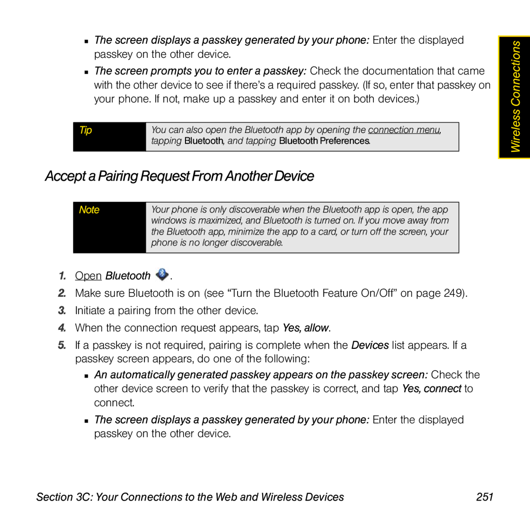 Palm Pre manual Accept a Pairing Request From Another Device 