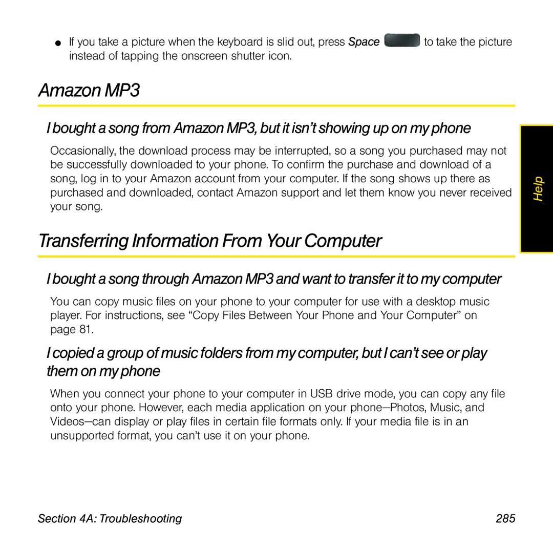 Palm Pre manual Transferring Information From Your Computer, Troubleshooting 285 