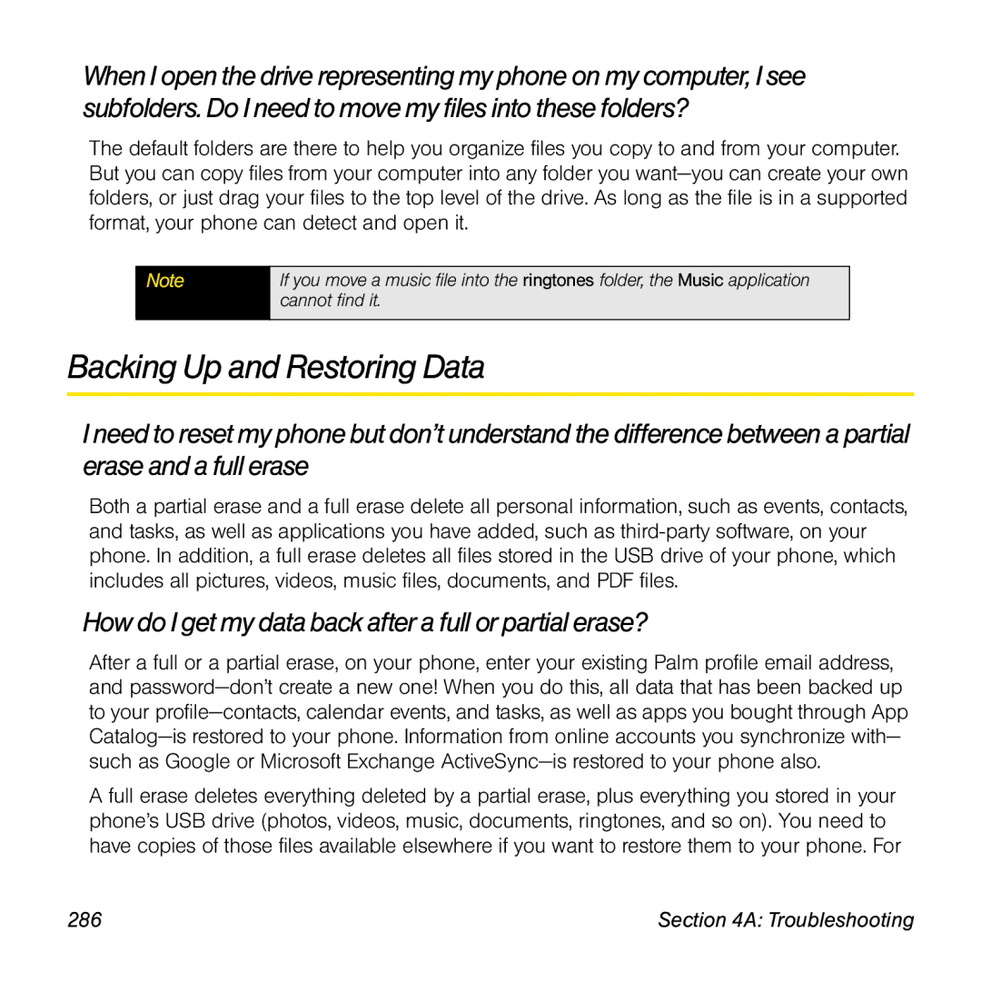 Palm Pre manual Backing Up and Restoring Data, 286 