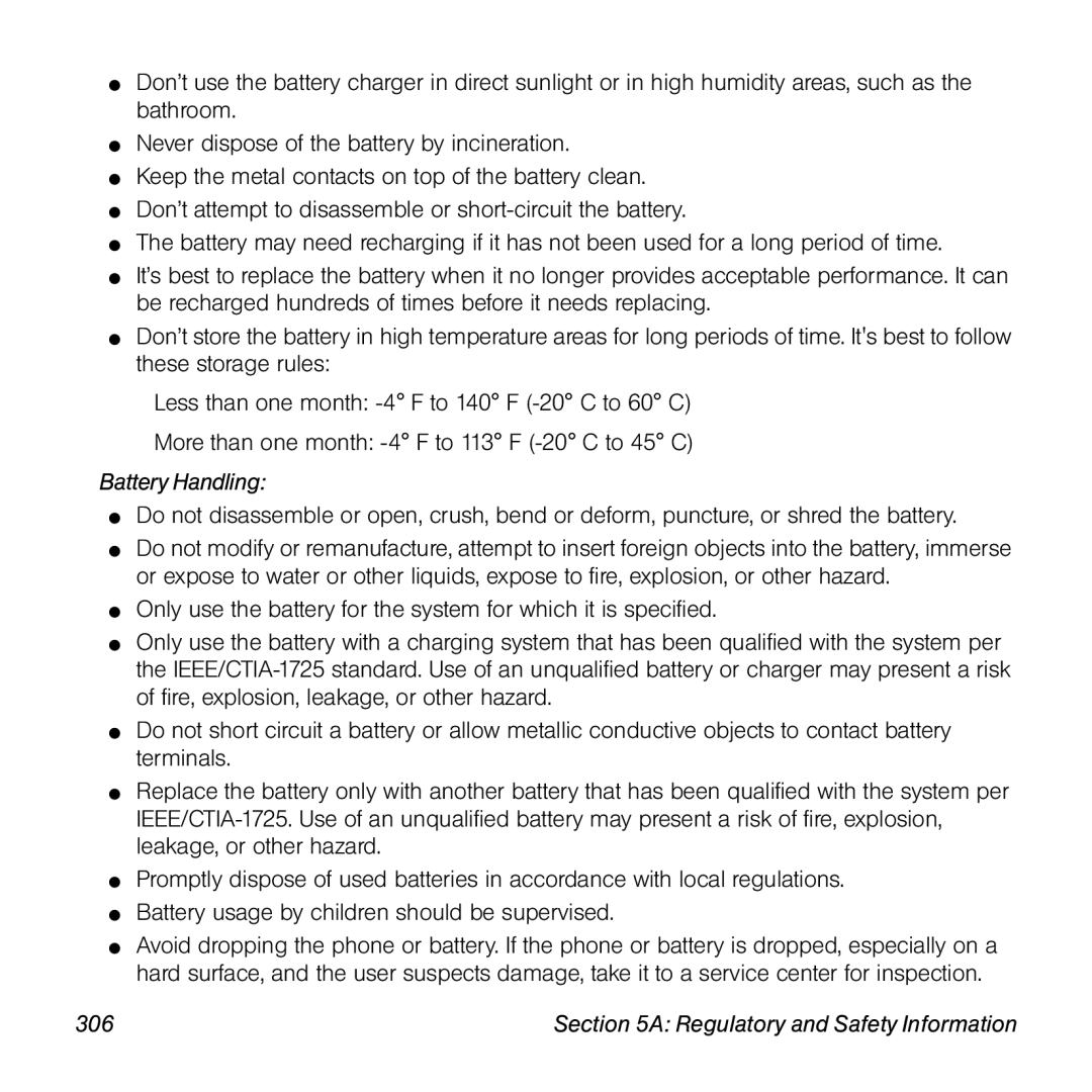 Palm Pre manual Battery Handling, Regulatory and Safety Information 