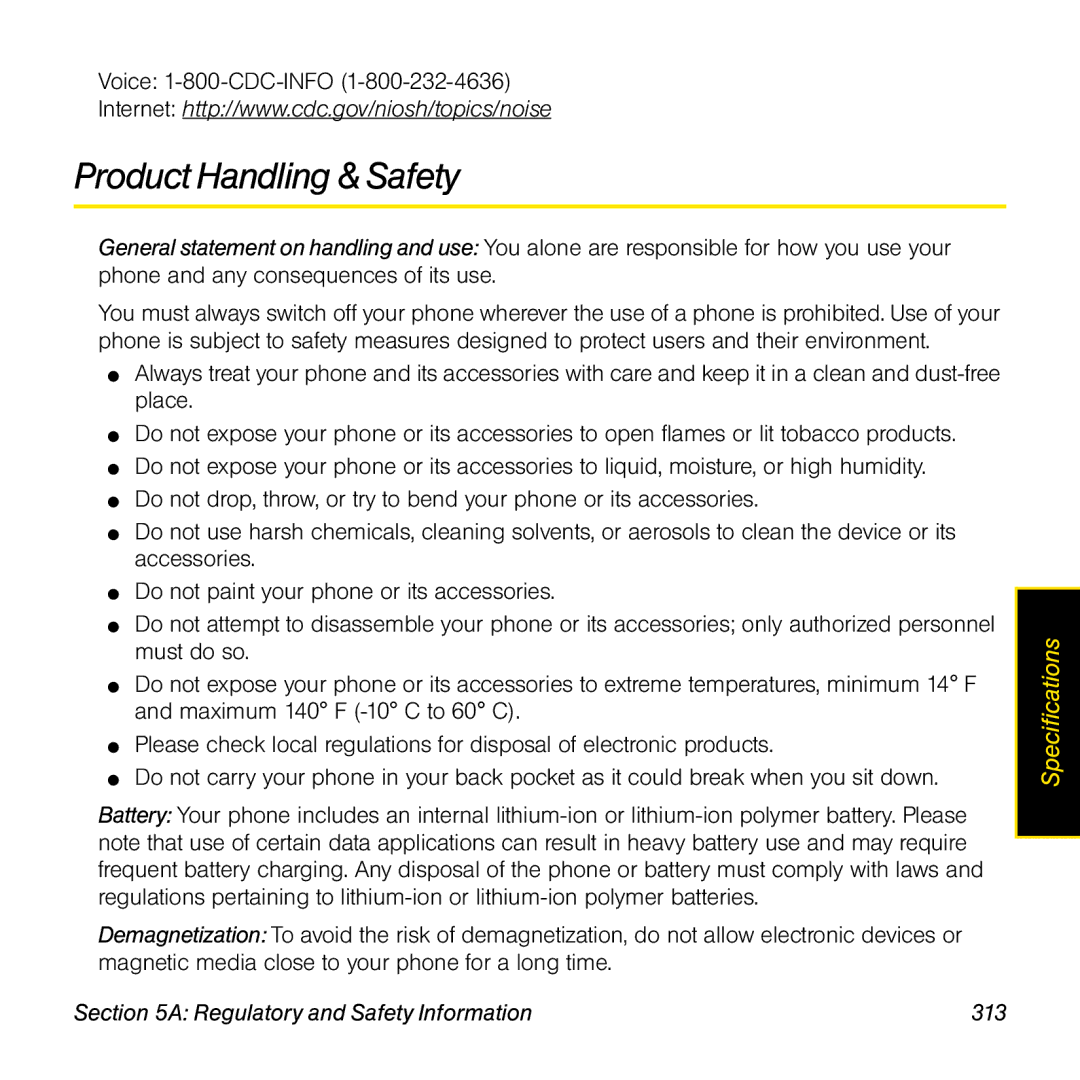 Palm Pre manual Product Handling & Safety, Regulatory and Safety Information 313 