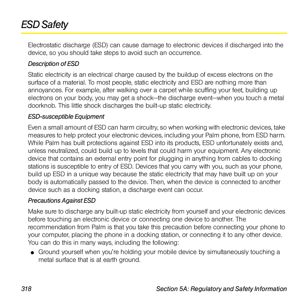 Palm manual ESD Safety, Description of ESD, ESD-susceptible Equipment, Precautions Against ESD 