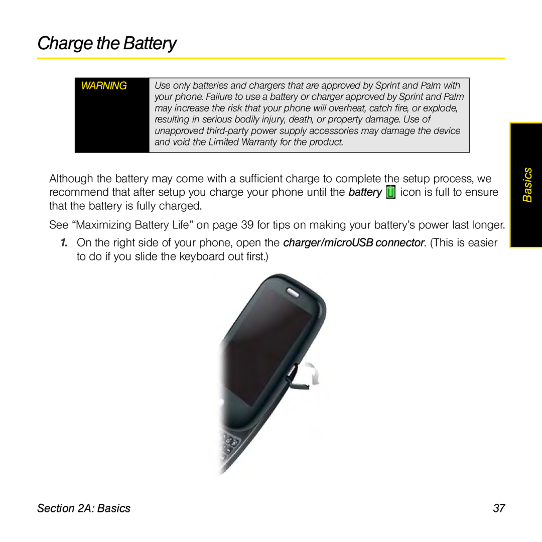 Palm Pre manual Charge the Battery 