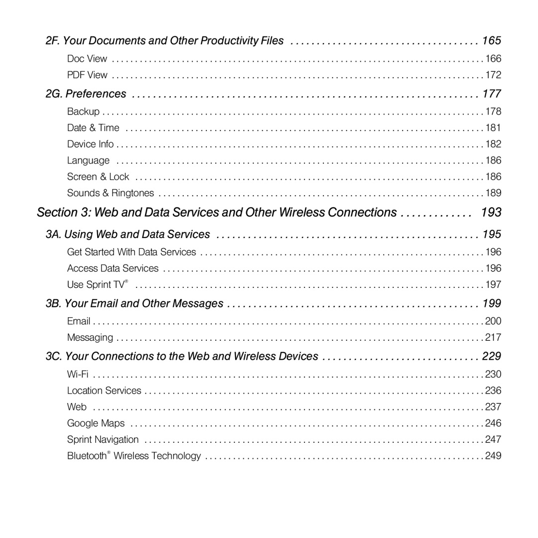 Palm Pre manual 2F. Your Documents and Other Productivity Files, 3C. Your Connections to the Web and Wireless Devices 