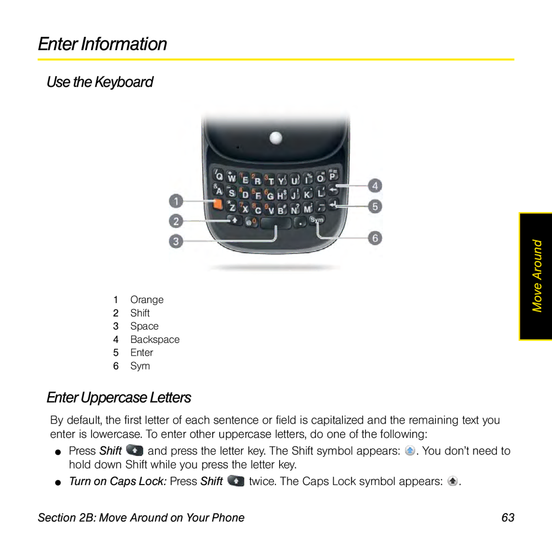 Palm Pre manual Enter Information, Usethe Keyboard, Enter Uppercase Letters 