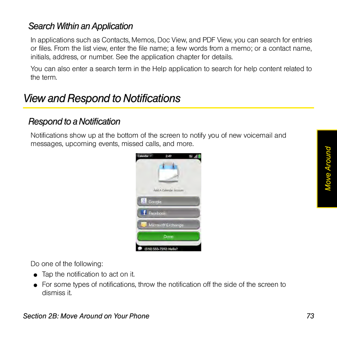 Palm Pre manual View and Respond to Notifications, Search Within an Application, Respond to a Notification 