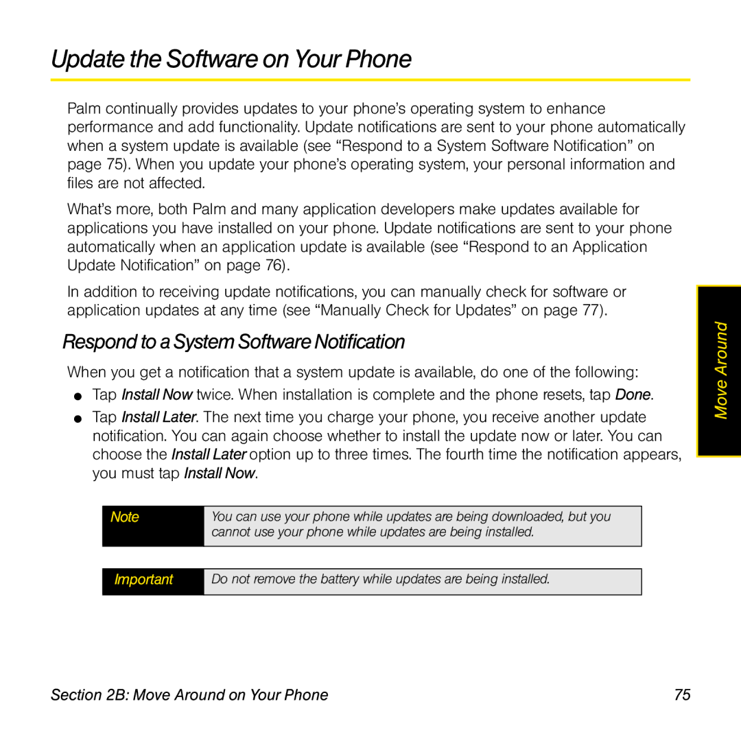 Palm Pre manual Update the Software on Your Phone, Respond toa System Software Notification 