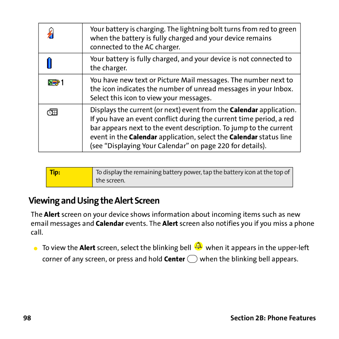 Palm PTR690HKP manual Viewing and Using the Alert Screen, Tip 