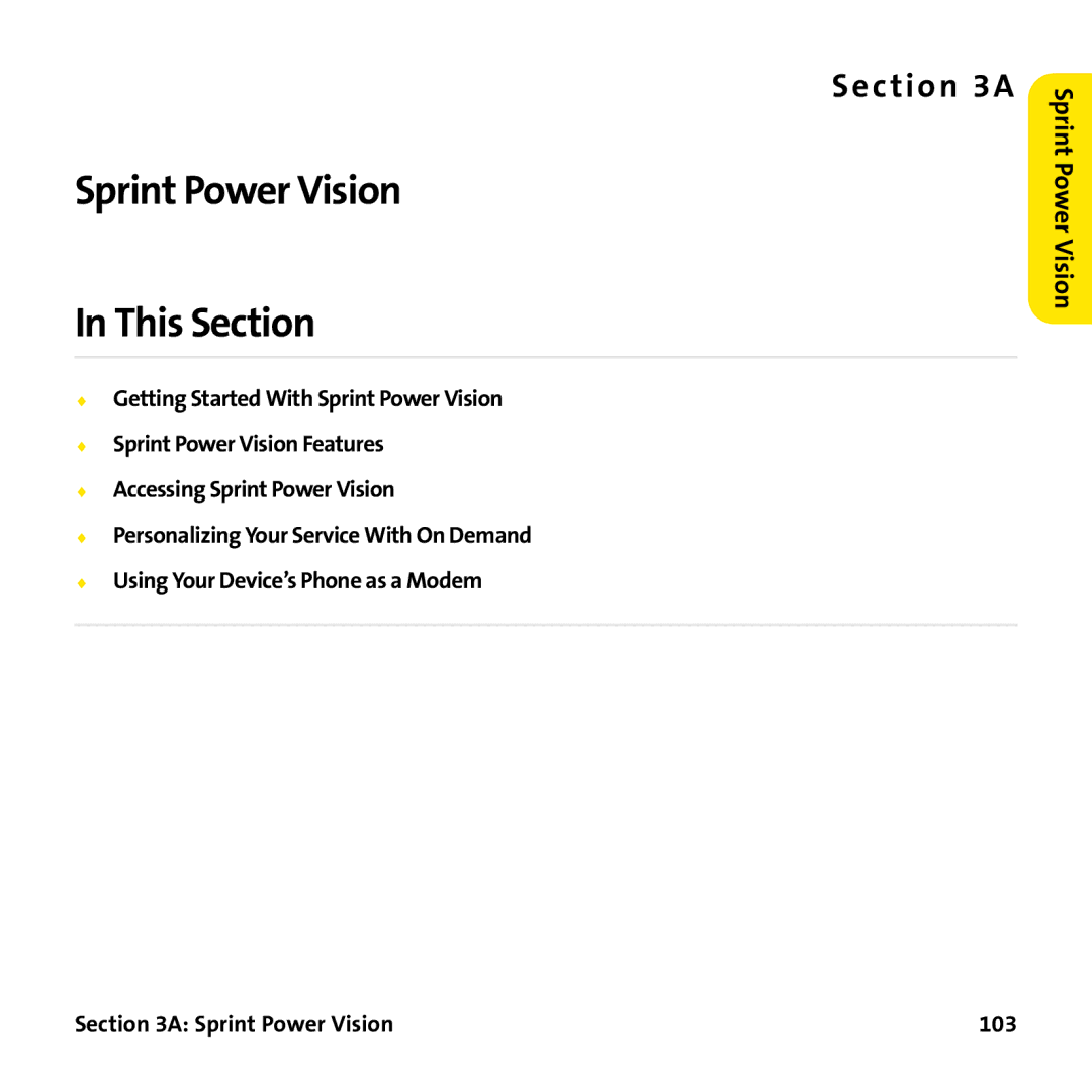 Palm PTR690HKP manual Sprint Power Vision This Section, Sprint Power Vision 103 