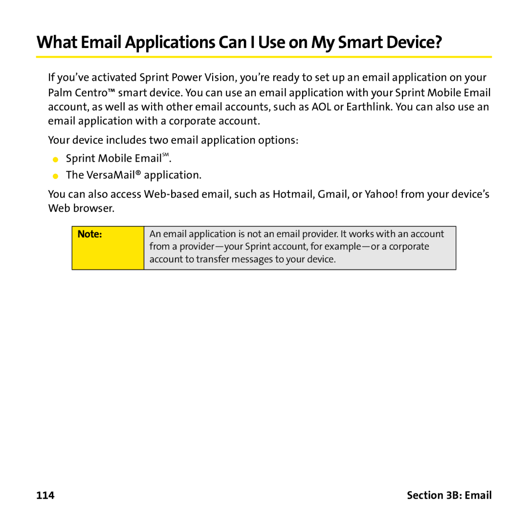 Palm PTR690HKP manual What Email Applications Can I Use on My Smart Device?, 114 