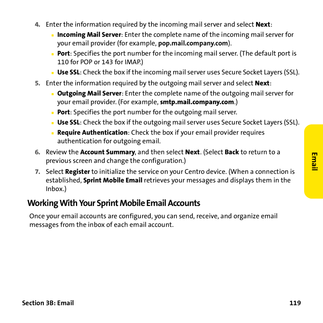 Palm PTR690HKP manual Working With Your Sprint Mobile Email Accounts, 119 