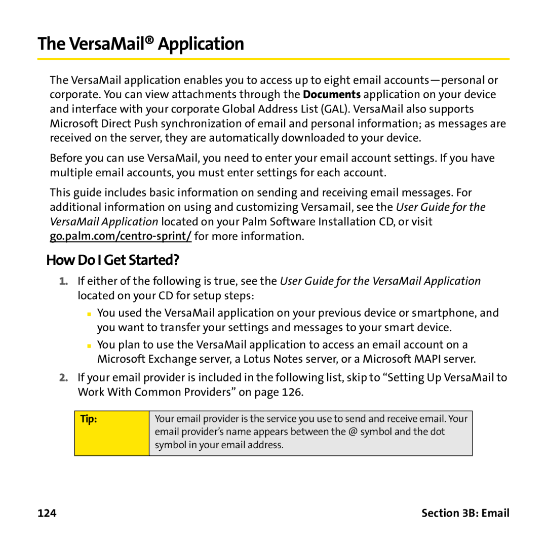 Palm PTR690HKP manual VersaMail Application, How Do I Get Started?, 124 