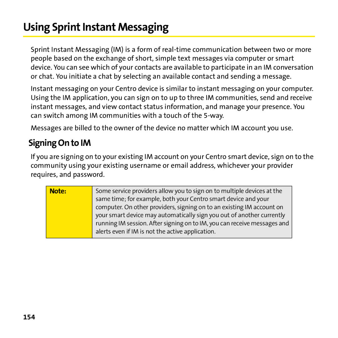 Palm PTR690HKP manual Using Sprint Instant Messaging, Signing On to IM, 154 