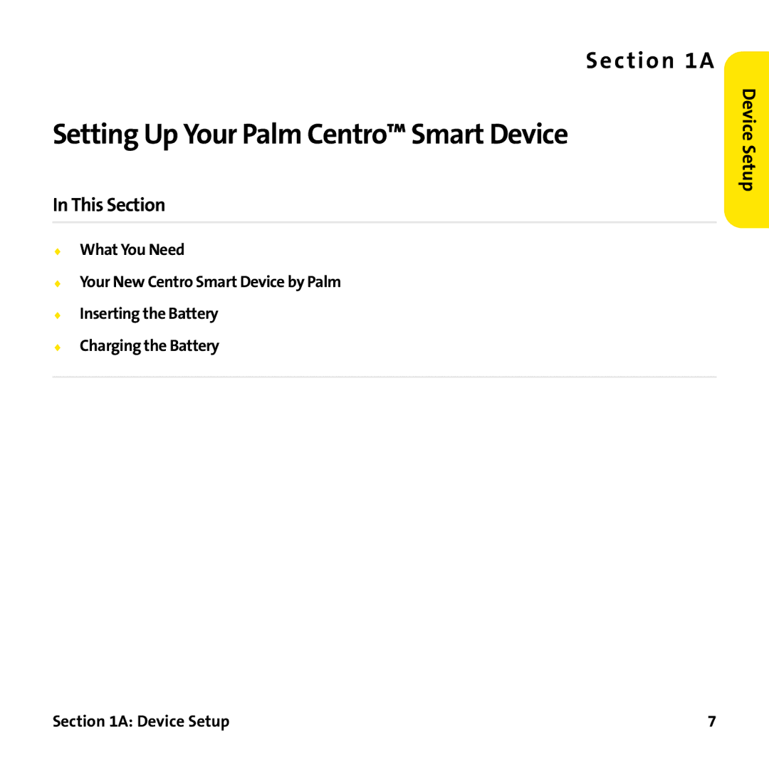 Palm PTR690HKP manual Setting Up Your Palm Centro Smart Device, Device Setup 