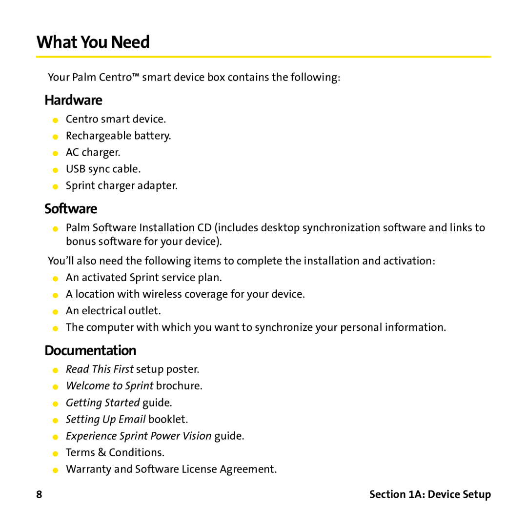 Palm PTR690HKP manual What You Need, Hardware, Software, Documentation 