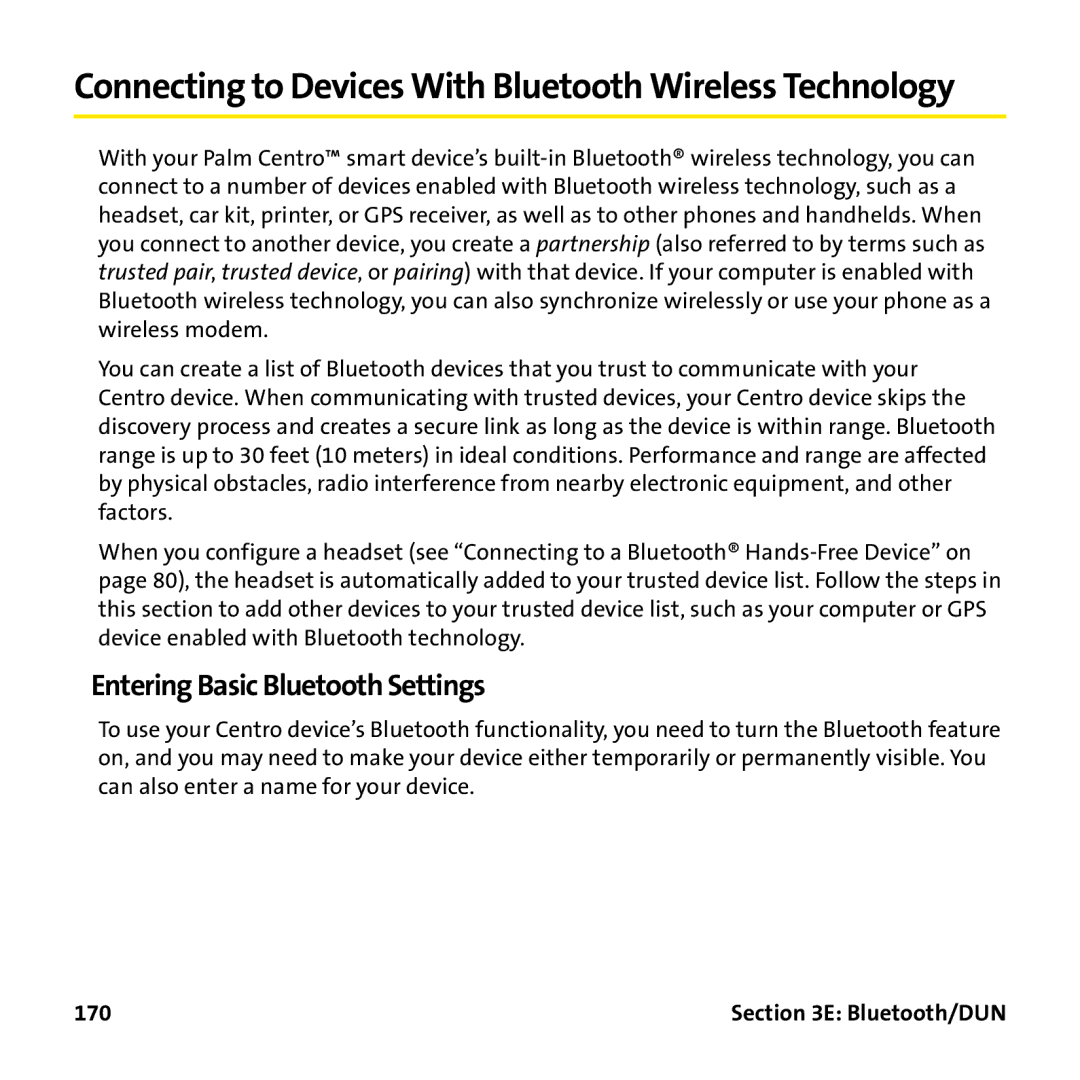 Palm PTR690HKP manual Entering Basic Bluetooth Settings, 170 