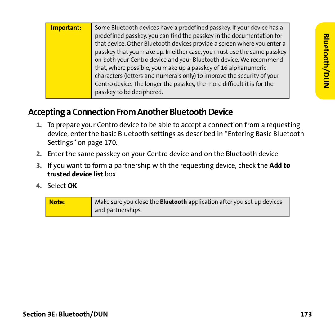 Palm PTR690HKP manual Accepting a Connection From Another Bluetooth Device, Bluetooth/DUN 173 