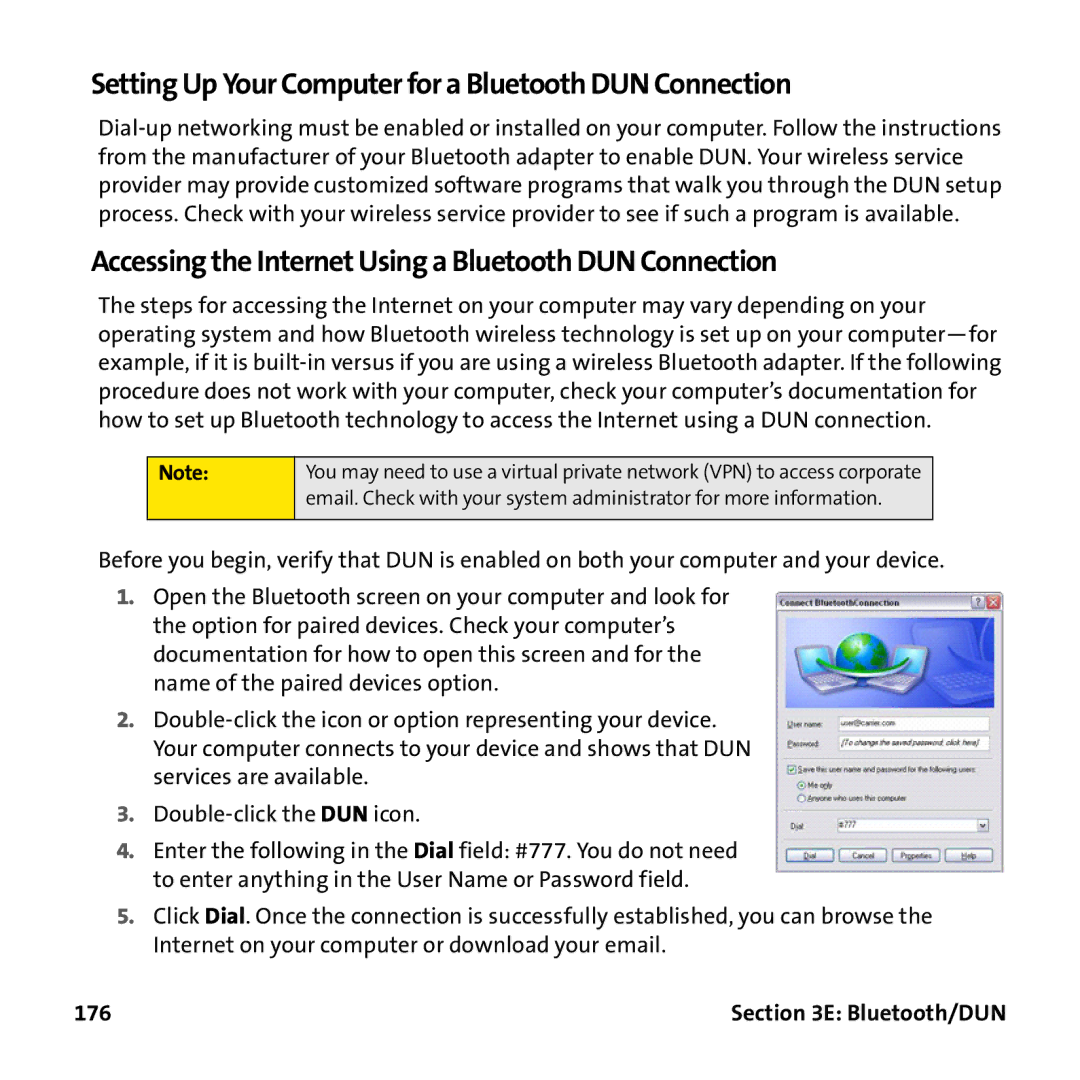 Palm PTR690HKP manual Setting Up Your Computer for a Bluetooth DUN Connection, 176 