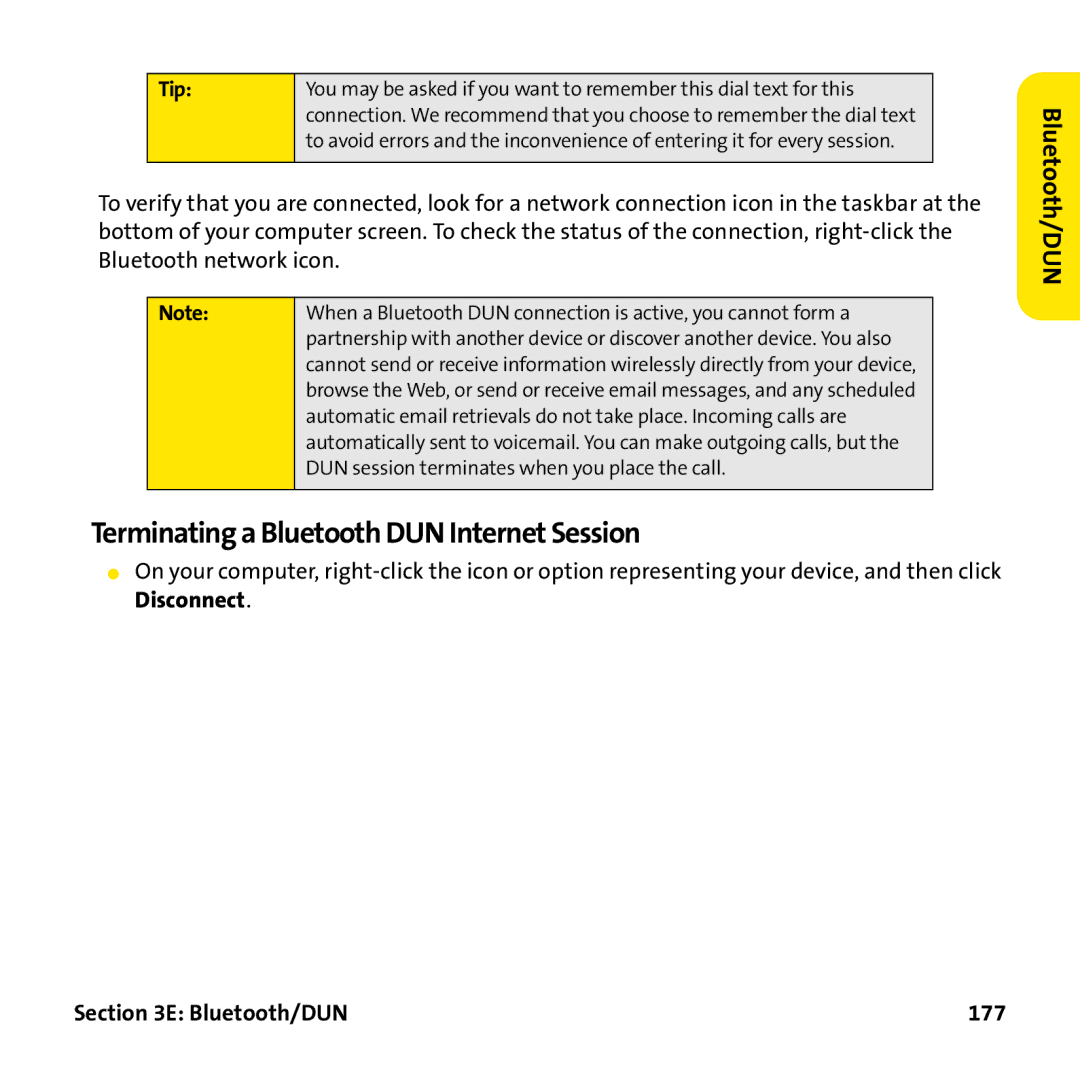 Palm PTR690HKP manual Terminating a Bluetooth DUN Internet Session, Bluetooth/DUN 177 